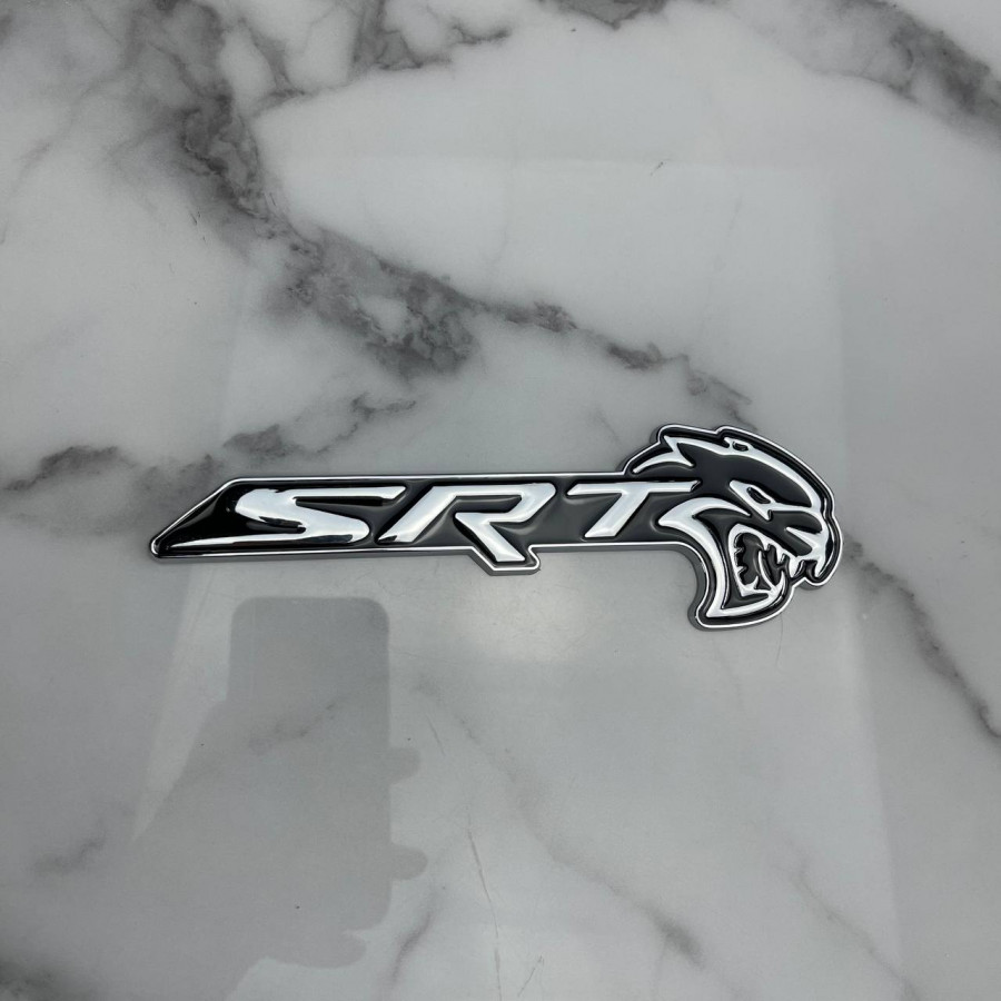 Шильдик Dodge SRT Металл на шпильке для решетки бампера черный + хром
